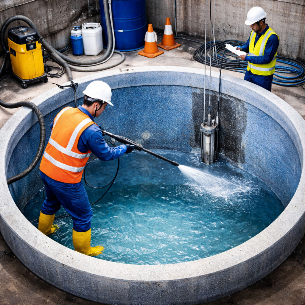 Mantenimiento profesional de cisternas con limpieza, desinfección y revisión del sistema de bombeo